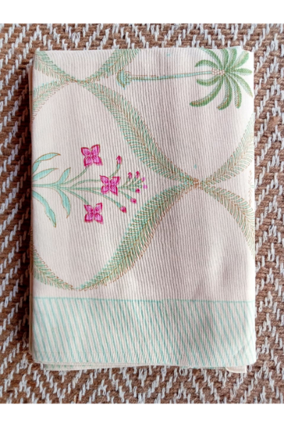 Table Cloth (8 Seater) - (Seafoam Green and Pink Floral)